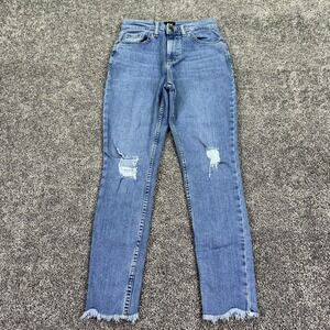 Lee Jeans Womens 6M Blue Skinny Ankle Distressed Stretch Fringe Hem Denim